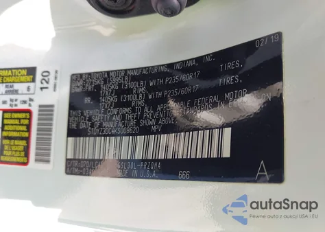 2019 Toyota Sienna Xle 8 Passenger z USA, uszkodzony, nr VIN 5TDYZ3DC4KS008620